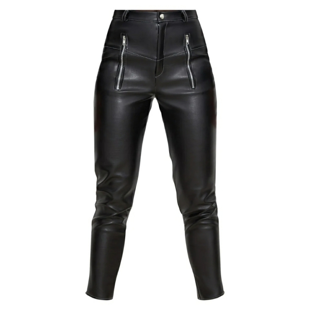 Black Faux Leather Contrast Stitch Pants